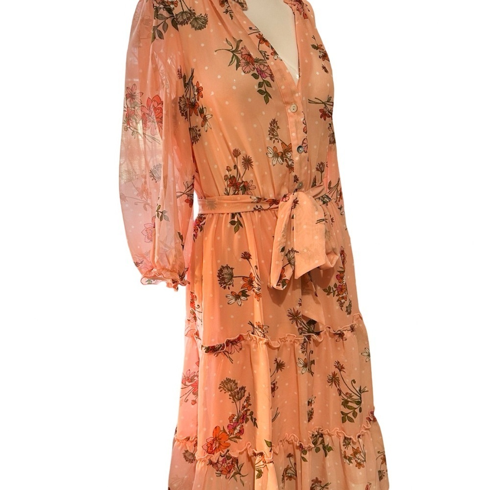 Kate lily Floral Peach Chiffon Dress Sz 6 - Picture 2 of 6